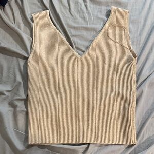 Cream Ribbed Knit Tank Top